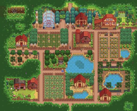 Cute Stardew Valley Forest Farm, Stardew Valley Forest Layout, Stardew Valley Forest Farm Design, Stardew Valley Forest Farm Ideas, Forest Farm Stardew Valley, Stardew Forest Farm, Stardew Valley Forest Farm Layout, Stardew Layout, Farm Layouts