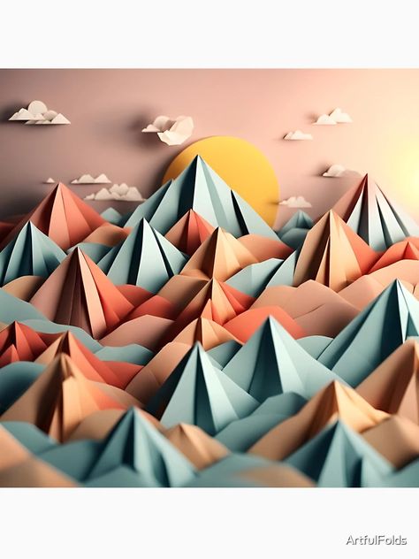 "Origami Art - Dawn's Embrace: A Majestic Sunrise Illuminating the Mountain Peaks" Classic T-Shirt for Sale by ArtfulFolds | Redbubble Mountain Peak, Origami Art, The Mountain, Origami, Classic T Shirts, Weaving, Spa, For Sale, T Shirt