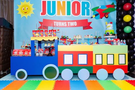 Train Dessert Table, Transportation Cake, Picture Frames For Parties, Train Birthday Theme, Thomas The Train Birthday Party, Bday Themes, Party Signage, Planes Trains And Automobiles, Transportation Party