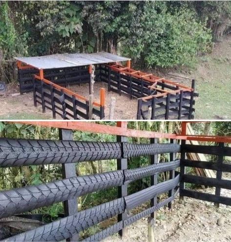 Tire Fence, Repurposed Tire, Recycled House, Horse Fencing, Backyard Chicken Farming, Future Farms, Old Tires, Backyard Farming, Homestead Survival