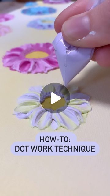 Textured Flower Art | Chinaya on Instagram: "Dot work is my favourite part of my textured art creation process. Here’s a tutorial on EXACTLY how I do it and what I use as well.   Enjoy 💙   #texture #textured #tutorial #guide #howto #texturedart #texturedartwork #texturedpainting #paint #painting #floralart #flowerart #floralpainting #flowerpainting #art #artwork #reel #trending #new #followalong #technique #modellingpaste #acrylicpainting #acrylicpaint" Flower Texture Wall Art, Flower Techniques Painting, Painting On Cake Board, Add Texture To Painting, Texture Art Videos, How To Paint With Texture, How To Texture Paint, Texture Painting Flowers, Painting Flowers Tutorial Step By Step