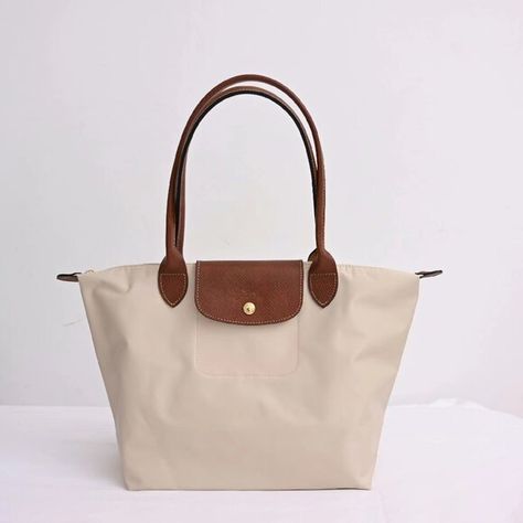 Brand new white medium Longchamp women's canvas bag Classic Paper, Longchamp Tote, Longchamp Bag, Longchamp Bags, Bright Gold, Small Tote, Gold Logo, Cream And Gold, Longchamp Le Pliage