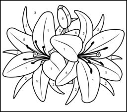 Color By Number Coloring Pages For Adults | Lily - Printable Color by Number Page Lily Flowers, Stained Glass Flowers, Color By Numbers, Pola Sulam, Color By Number, Stained Glass Designs, 자수 디자인, Stained Glass Projects, Flower Coloring Pages