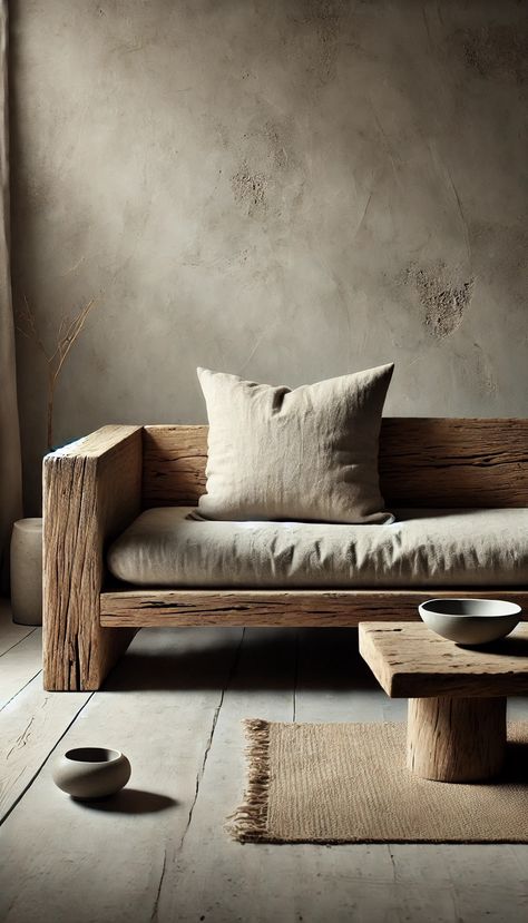 Wabi Sabi Furniture, Raw Furniture, Sofa Wooden, Cabin Interior Design, Houzz Decor, Interior Design Boards, Gold Home Decor, Diy Sofa, Reclaimed Wood Furniture