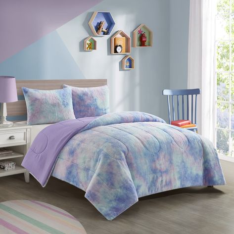 Arrives by Tue, Apr 5 Buy Heritage Club Soft Plush Comforter Set, Purple Tie Dye, Full at Walmart.com Blue And Purple Bedroom, Tie Dye Bedroom, Tie Dye Room, Purple Comforter Set, Girls Blue Bedroom, Purple Girls Bedroom, Plush Comforter, Purple Comforter, Teens Bedroom