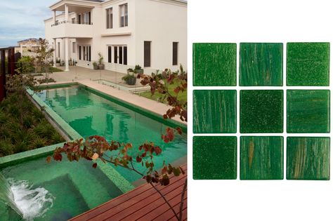 Green Tile Pool, Green Pool Tiles, Green Swimming Pool, Tile Swimming Pool, Pool Bar Design, Mosaic Pool Tile, Colour Guide, Green Pool, Soft Green Color