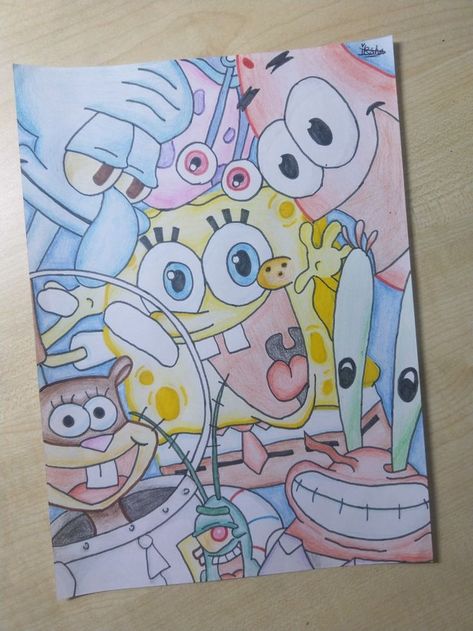 Spongebob Colored Pencil Drawing, Art Room Posters, Disney Character Drawings, Spongebob Drawings, Easy Disney Drawings, Disney Drawings Sketches, Hand Doodles, Disney Art Drawings, Cute Canvas Paintings