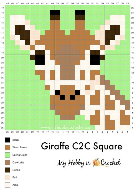 Giraffe C2C Graph Crochet Pattern Graph, Crochet Graph Patterns, Crochet C2c Pattern, Modele Pixel Art, Graph Patterns, Crochet Graph, Corner To Corner Crochet, Giraffe Crochet, Pola Kristik