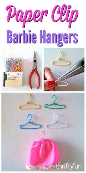 This is a guide about DIY paper clip Barbie clothes hangers. Save money and have fun making your own hangers for your Barbie doll's clothes. Barbie Clothes Storage, Clothes Hangers Diy, Barbie Clothes Patterns Free, Barbie Hangers, Barbie Clothes Diy, Barbie Organization, Doll Organization, Barbie Houses, Trash To Couture