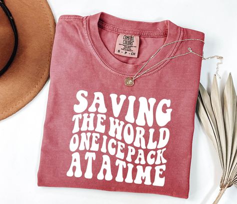 Saving The World One Ice Pack At A Time Shirt, Personalized School Nurse Shirt, School Nurse T Shirt, School Nurse Comfort Color Shirt School Nurse Shirt, Medical Shirts, School Nursing, Nurse Shirts, Comfort Colors Tshirt, School Nurse, Athletic Training, Ice Pack, Notes Design