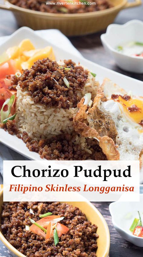 Sweet and garlicky Filipino Chorizo Pudpud is a Bacolod-inspired skinless longganisa. It’s shapeless, casing-free and made with all-natural ingredients (no food coloring). It is literally the easiest if not the easiest longganisa you can make at home. Ground Pork Filipino Recipe, Filipino Breakfast Ideas, Negosyo Ideas, Skinless Longganisa, Phillipino Food, Pinoy Dishes, Filipino Breakfast, Pinoy Foods, Bar Snacks