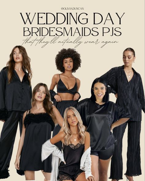 Black Bridesmaid Pjs, Black Getting Ready Outfits Wedding, Black Bridesmaid Getting Ready Outfit, Morning Of Wedding Outfit, Olivia Duncan, Bridesmaids Pjs, Boxers Outfit, Bridesmaid Get Ready Outfit, Timeless Bride