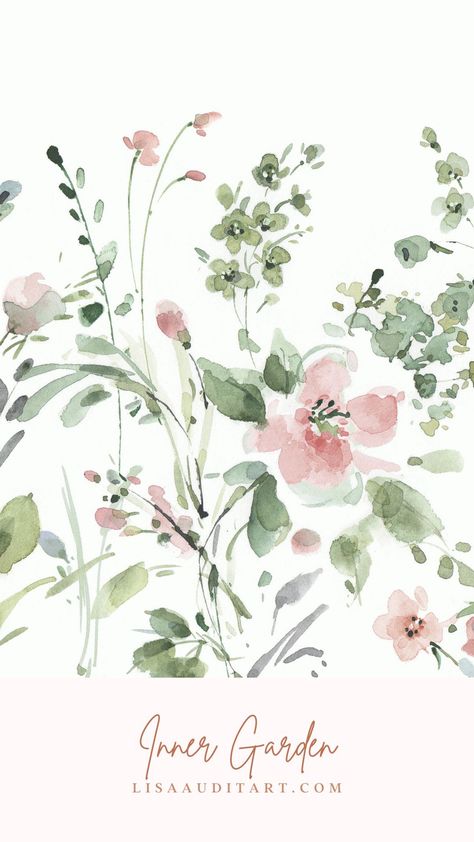 Pink And Green Watercolor, Watercolor Floral Art, Inner Garden, Watercolor Flowers Tutorial, Delicate Watercolor, Lisa Audit, Watercolor Floral Print, Acrylic Artwork, Garden Wall Art