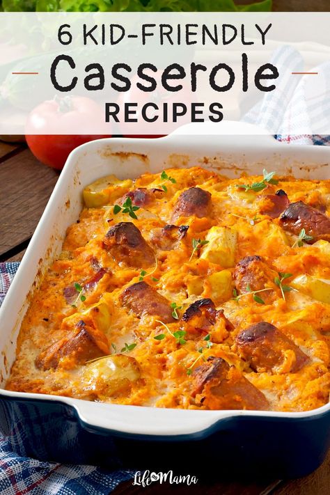 We've put together a list of 6 yummy casseroles the whole family will love to get dinner on the table in no time. Set it and forget it till the timer dings! | #lifeasmama #recipes #kidfriendlyrecipes #casserole Family Dinner Recipes Casserole, Casserole For Family, Easy Casseroles For Kids, Picky Eater Casserole Recipes, Best Family Casseroles Dinners, Easy Casserole Recipes For Dinner For 2, 30 Minute Casseroles Dinners, Toddler Friendly Casseroles, Dinners For Family With Kids