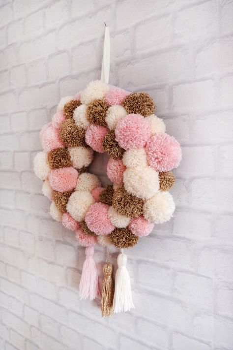 Door Wall Hanging Yarn Pom Pom Wreath With Tassels Baby Room | Etsy Pom Pom Wreaths, Valentine Paintings, Christmas Pom Pom Crafts, Bedroom Children, Pom Wreath, Woolen Craft, Pom Crafts, Pom Pom Wreath, Yarn Pom Pom