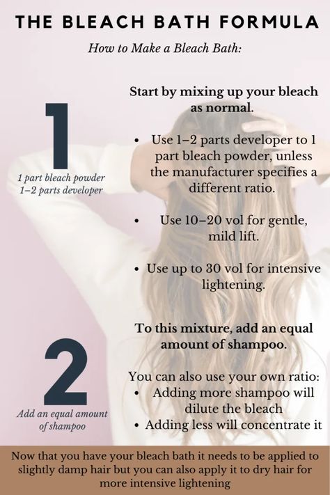 How to Do a Bleach Bath for Your Hair - HubPages Bleach Wash Hair, Bleach Bath Hair, Bleach Shampoo, Diy Bleach Hair, Bleaching Hair At Home, Shades Formulas, Bleach Bath, Bleaching Hair, Blonde Hair At Home