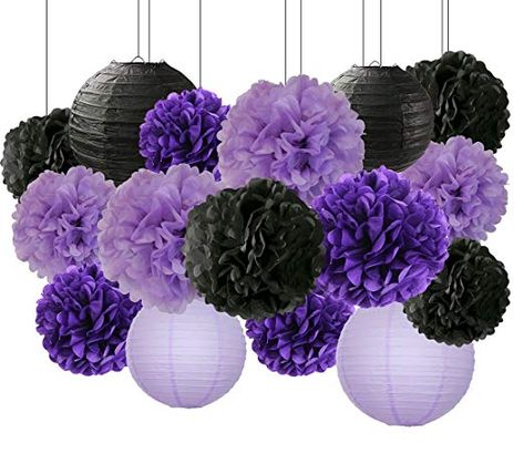 Graduation Party Purple, Graduation Decorations 2023, 2023 Graduation Party, Lila Party, Purple Party Decorations, Purple Bridal Shower, Paper Pom Pom, Black Graduation, Tissue Pom Poms