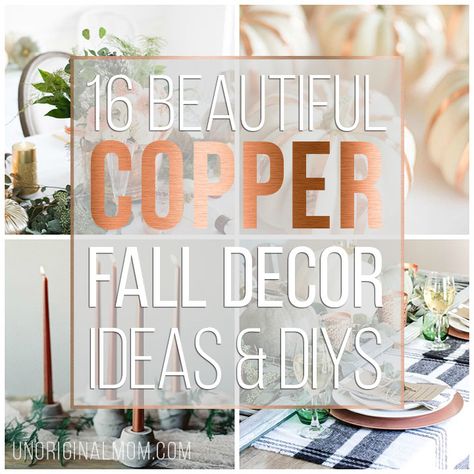 Add some metallic texture and rustic glam to your fall decor with these beautiful and inspiring copper fall decor ideas, plus some easy copper DIY projects. Copper Pumpkins Decor, Copper Fall Decor Ideas, Copper Home Decor Living Room, Copper Decoration Ideas, Copper And Wood Decor, Copper Crafts Ideas Diy Projects, Copper Bowl Decor, Copper Living Room Decor, Copper Accents Living Room