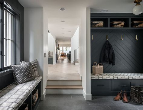 Boot Room Entrance, Modern Boot Room Ideas, Entryway Garage Entrance, Bootroom Ideas Entryway, Colonial Home Makeover, Entrance Hall Bench, Mudroom Ideas Entryway Modern, Mud Room Ideas Entryway Entrance, Closet Mudroom Entryway