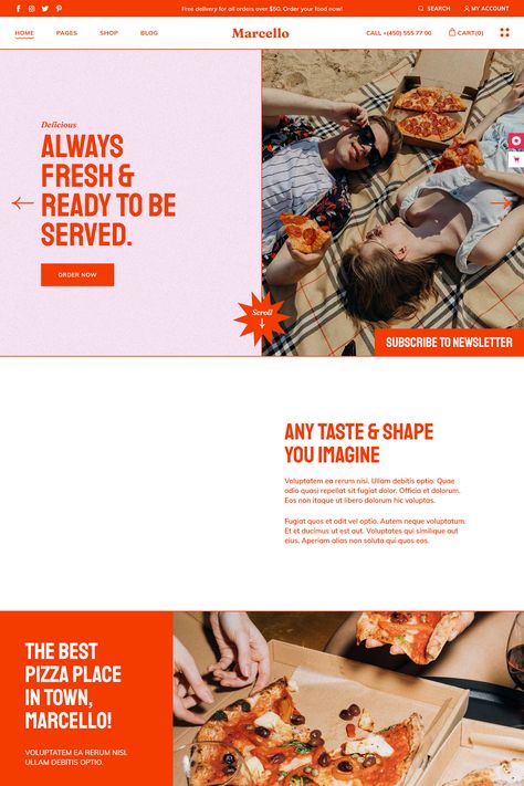 Made for every great pizzaiolo – it’s Marcello! A vibrant pizza restaurant theme designed for every pizzeria, bakery, and fast food website. Fast Food Web Design, Italian Restaurant Website Design, Food Truck Website, Pizza Website Design, Fast Food Website, Food Infographic Design, Restaurant Website Design Inspiration, Bakery Website Design, Italian Pizza Restaurant