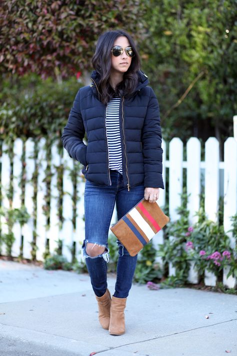 puffer coat + booties Navy Puffer Jacket Outfit, Navy Blue Jacket Outfit, Blue Puffer Jacket Outfit, Navy Jacket Outfit, Cargo Jacket Outfit, Boston Winter, Puffer Outfit, Crystalin Marie, Winter Jacket Outfits