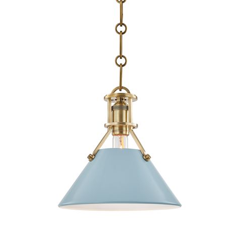 PAINTED NO.2 PENDANT by Hudson Valley Lighting Group Mark D Sikes, Blue Pendant, Bell Pendant, Hudson Valley Lighting, Hanging Pendants, Aged Brass, Picture Light, Light Painting, Hudson Valley