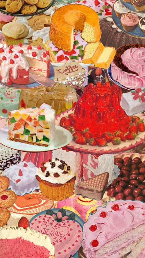 Vintage Food Pictures, Aesthetic Food Wallpaper, Wallpaper Food, Food Wallpaper, Cute Food Drawings, Magazine Collage, Art Journal Therapy, Sanrio Wallpaper, Collage Poster