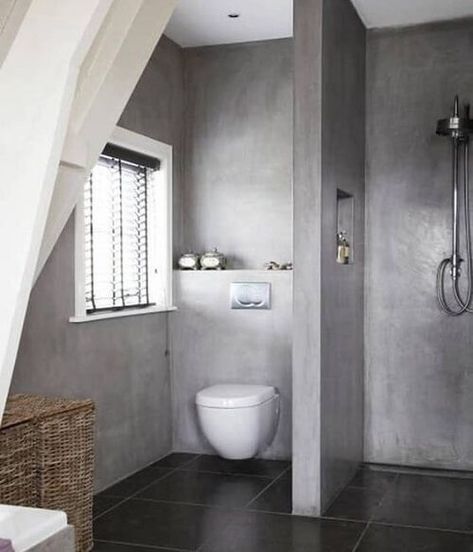 Concrete Bathroom Design, Drømme Bad, Concrete Bathroom, Bilik Air, Bad Inspiration, Bad Design, Bathroom Layout, Bathroom Renos, Laundry In Bathroom