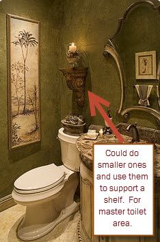 Small Powder Room With Storage, Tuscan Bathroom Ideas, Shabby Chic Bathroom Vanity, Tuscan Bathroom Decor, Color Toilet, Clawfoot Tub Bathroom, Ranch Powder, Tuscan Bathroom, Mediterranean Bathroom