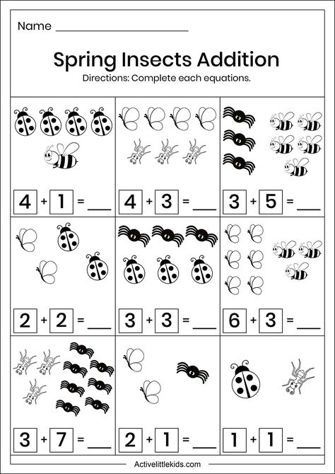 Download the free spring addition worksheets. Pre K Addition Worksheet, Pre K Math Worksheets Addition, Preschool Addition Worksheets Free, Addition For Kindergarten Worksheets, Free Addition Worksheets Kindergarten, Pre K Math Worksheets Free Printables, Pre K Worksheets Free Printables, Preschool Addition Worksheets, 1st Grade Addition And Subtraction