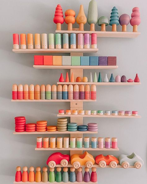 IKEA - Lustigt shelves Ikea Lustigt, Bekvam Ikea, Waldorf Room, Grimms Toys, Shelf For Toys, Ikea Montessori, Schleich Animals, Grimm's Toys, Diy Montessori Toys