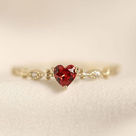 Metiseko 925 Silver Ruby Red Heart Shape Zircon Ring 14K Gold Plated Adjustable Size Ring for Women Womens Rings Simple, Ruby Heart Ring, Ruby Diamond Engagement Ring, Heart Diamond Ring, Silver Ruby Ring, Red Gemstone Ring, Heart Wedding Rings, Heart Engagement, Ruby Heart