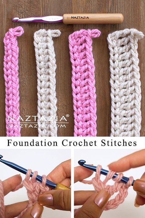 How to Crochet Foundation Single Crochet and More - Naztazia ® Foundation Crochet, Foundation Half Double Crochet, Foundation Single Crochet, Crochet Hack, Crochet Stitches Guide, Crochet Stitches Free, Easy Crochet Stitches, Crochet Stitches Video, Beginner Crochet Projects