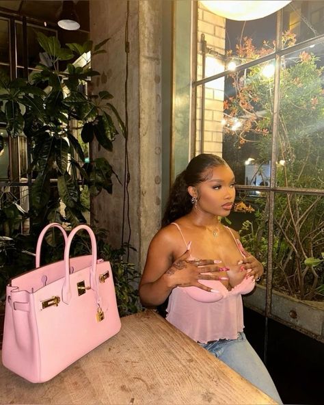 Earthbound Angel Pink Birkin Bag Aesthetic, Birkin Bag Aesthetic, Pink Birkin, Boujee Lifestyle, Feminine Black Women, Stylish Summer Outfits, Black Femininity, Girly Dresses, Pink Girly Things