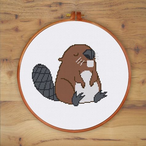 Baby Beaver, Wood Badge, Animal Cross Stitch, Funny Cross Stitch, Nursery Cross Stitch, Funny Cross Stitch Patterns, Subversive Cross Stitch, Cross Stitch For Kids, Cat Cross Stitch Pattern