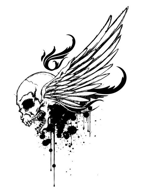 Skull With Wings Tattoo, Wing Black And White, Skull Wings Tattoo, Clothes Paint, Wing Illustration, Easy Skull Drawings, Skull And Wings, Vampire Vibes, Skull With Wings