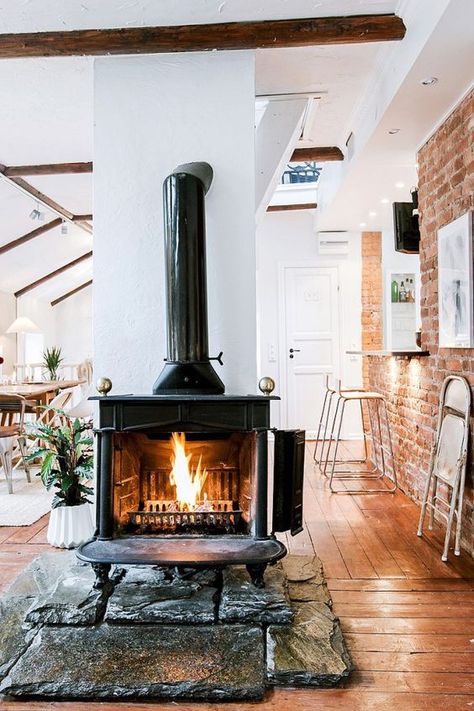 Wood Stove Hearth, Wood Burning Stoves Living Room, Milk Design, Wood Stove Fireplace, Freestanding Fireplace, Open Fire, Stove Fireplace, Log Burner, Wood Fireplace