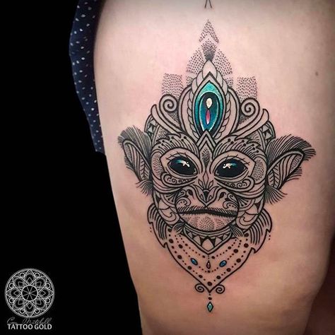 Monkey tattoo done by Coen Mitchell. #coenmitchell #details #geometric Animal Mandala Tattoo, Ornament Tattoos, Mosaic Tattoo, Thigh Piece Tattoos, Japanese Tattoo Artist, Monkey Tattoo, Monkey Tattoos, Kunst Tattoos, Hip Tattoos Women