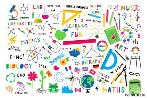 Stock Image: Back to school flat vector background. Art class tools, office stationery illustration. Children elementary education and learning. Ruler, flags, calculator, flasks cartoon design elements set School Wall Mural, Wallpaper Science, Math Wallpaper, Stem School, Office Tools, Illustration Children, Educational Illustration, Math Stem, Project Presentation