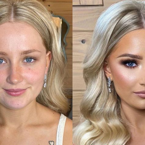 GLAM ON LOCATION on Instagram Full Glam Bridesmaid Makeup, Bridal Makeup For Blondes Blue Eyes, Bridal Glam Makeup Blue Eyes, Wedding Day Makeup For Bride Blue Eyes, Blonde Bridal Makeup, Bridal Makeup Glam, Bridesmaid Makeup Blue Eyes, Bridal Glam Makeup, Glam Bridal Makeup