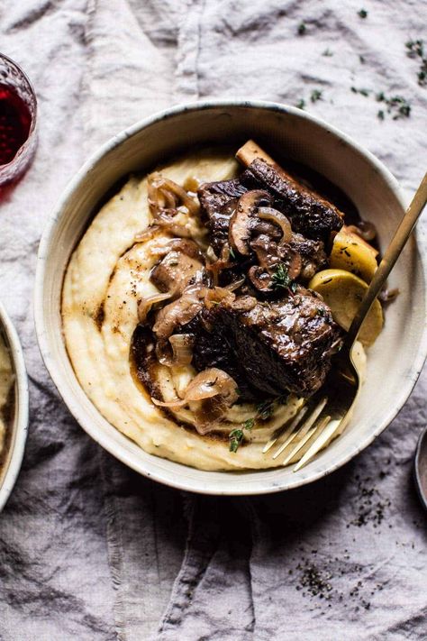 Crockpot Cider Braised Short Ribs with Sage Butter Mashed Potatoes - An easy way to serve up fall cozy comfort food at its best! Cider Braised Short Ribs, Crockpot Cider, Butter Mashed Potatoes, Rib Meat, Sage Butter, Braised Short Ribs, Half Baked, Menu Plan, Beef Short Ribs