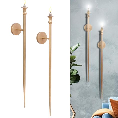 PRICES MAY VARY. Retro Candle Sconces: These exquisite candle sconces perfectly explain the combination of plane and line, adding a striking finish to your wall. Classic gold and warm interior lighting candlesticks are an easy way to bring ambiance to any occasion Wall Candle Holder: This decorative wall-mounted candle holder requires no plugins, hardwiring, or jumpers. It's perfect for people who want to avoid expensive wires. You can place soft candles or electric candles on it (not included) Candle Sconces Fireplace, Vintage Gold Wall Decor, Vintage Candle Wall Sconces, Modern Sconces Living Room, Candle Sconces Living Room Wall Decor, Living Room Wall Sconces, Copper Pipe Candle Holder, Decoration For Dining Room, Gold Candle Sconces