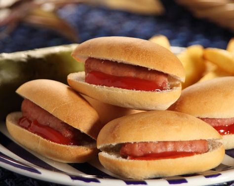 Bite Size Hot Dogs Mini Hot Dog Buns, Hot Dog Buns Recipe, Pool Food, Rhodes Rolls, Smoked Sausages, Birthday Breakfast Party, Mini Hot Dogs, Frozen Dinner, Kids Baking