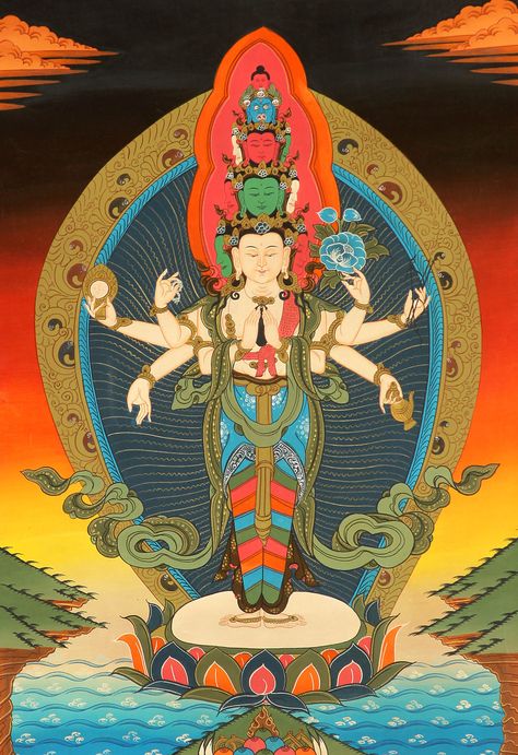 Buddha Avalokiteshvara Bodhisattva, Karuna Reiki, Buddha Art Drawing, Kuan Yin, Thangka Painting, Deep Art, Tibetan Art, Big Buddha, Buddha Image