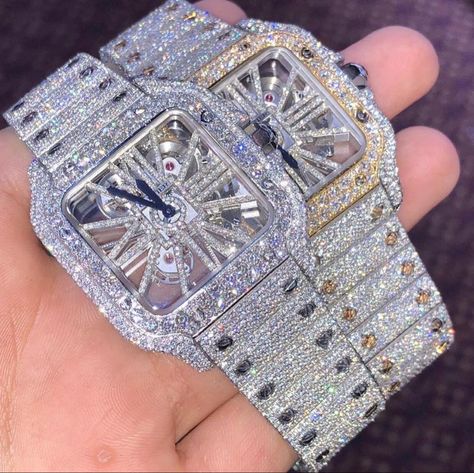 Cartier Skeleton Iced Out, Cartier Diamond Watch, Mens Luxury Lifestyle, Ice Watch, Dope Jewelry Accessories, Fancy Watches, Rich Girl Aesthetic, Best Watches For Men, Expensive Jewelry Luxury