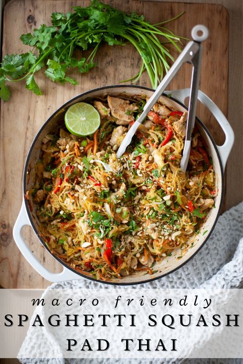 If you have a weak spot for Thai takeout, this just might be the healthy alternative to help curb the craving! Packed full of all the flavors Asian spices and flavors you love, this macro friendly Spaghetti Squash Pad Thai is a game changer. Check out the recipe at www.lillieeatsandtells.com Spagetti Squash Pad Thai, Macro Friendly Spaghetti, Spaghetti Squash Pad Thai, Thai Takeout, Healthy Pad Thai, Veggie Skillet, Cooking Spaghetti Squash, Vegetarian Spaghetti, Edamame Salad