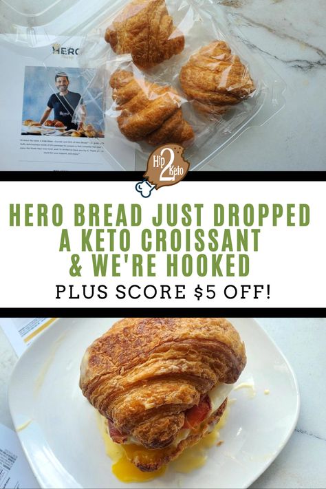 Hero Bread's new low-carb, sugar-free croissant is buttery, flaky and delicious! These low-carb croissants make a great keto breakfast. Plus, score $5 off with our exclusive deal. Keto Croissant Recipe, Keto Croissant, Avocado Chicken Salad Recipe, Keto Products, Croissant Recipe, Sprouts Farmers Market, French Bakery, Slider Recipes, Avocado Chicken Salad