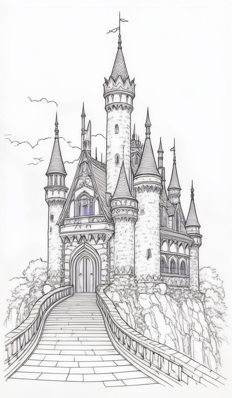 Cinderella Castle Drawing, Simple Castle Drawing, Castle Drawing, Cinderella Castle, Knights, Cinderella, Coloring Pages, Castle, Arts And Crafts