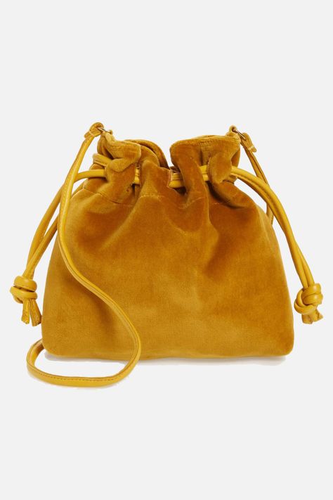 Golden Purse, Yellow Shoulder Bag, Tiny Bag, Yellow Purses, Drawstring Purse, Velvet Purse, Golden Rod, Yellow Handbag, Drawstring Bucket Bag