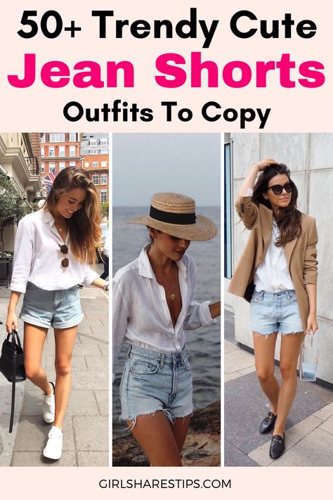 Cutoff Jean Shorts Outfit, Jean Cutoff Shorts Outfit, How To Wear Jean Shorts, Style Long Jean Shorts, Jean Shorts Outfit 2023, Ripped Shorts Outfit Summer, Classy Denim Shorts Outfit, Light Denim Shorts Outfit, Cute Jean Short Outfits